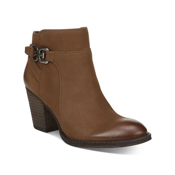 NWT SAM EDELMAN Womens Brown Cross Strap Strippy Pull Morgon Booties 10 M - Picture 1 of 5